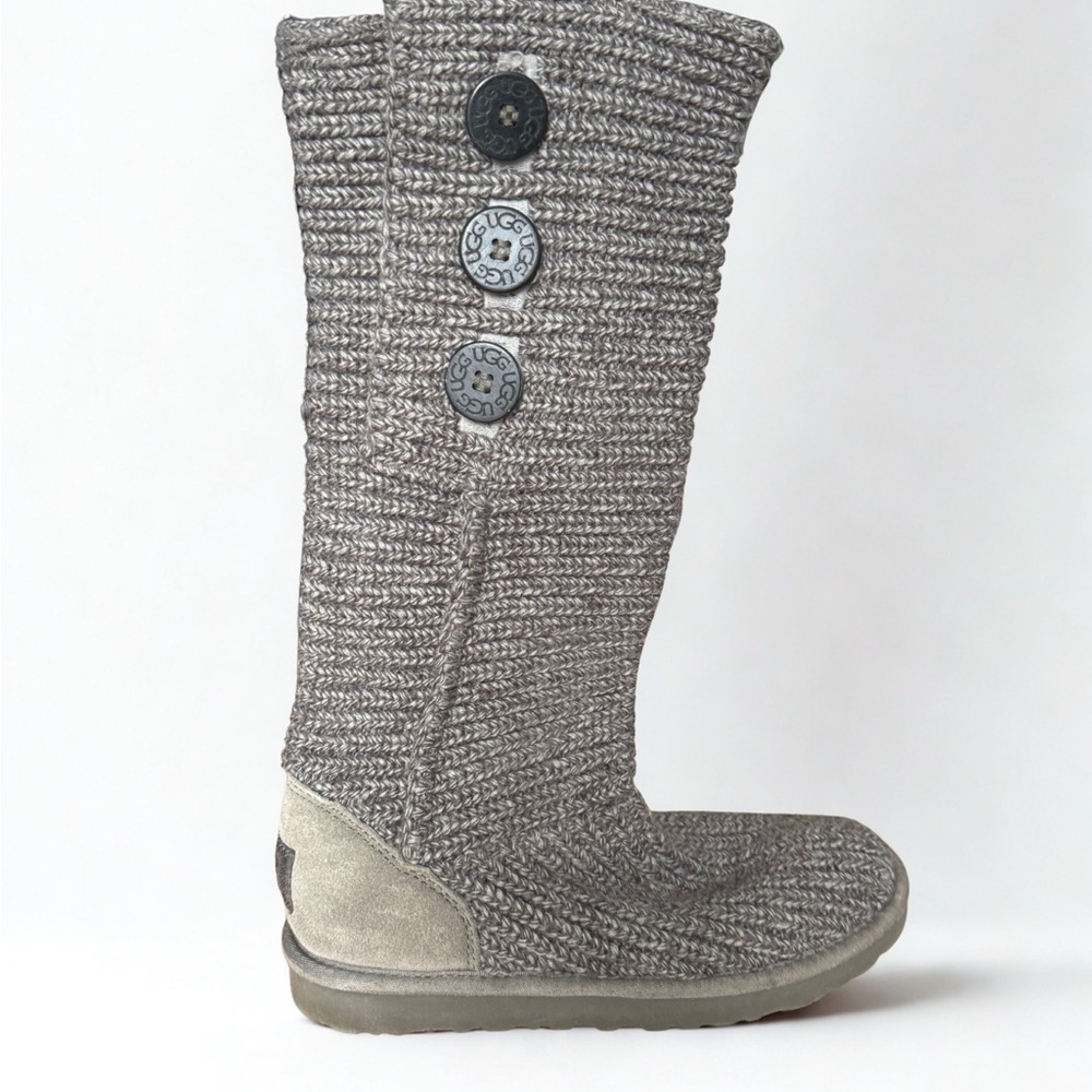 UGG Gray Knit Button Winter Boots, EUC, Women’s Size 7